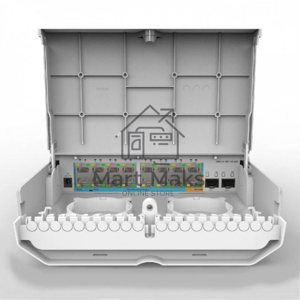 Коммутатор MikroTik Cloud Router Switch 318-16P-2S+OUT with 800MHz CPU, 256MB RAM, 16x Gigabit LAN with PoE-out, 2xSFP+ cages, RouterOS L5 or SwitchOS (dual boot), outdoor enclosure, mounting kit (power supply N