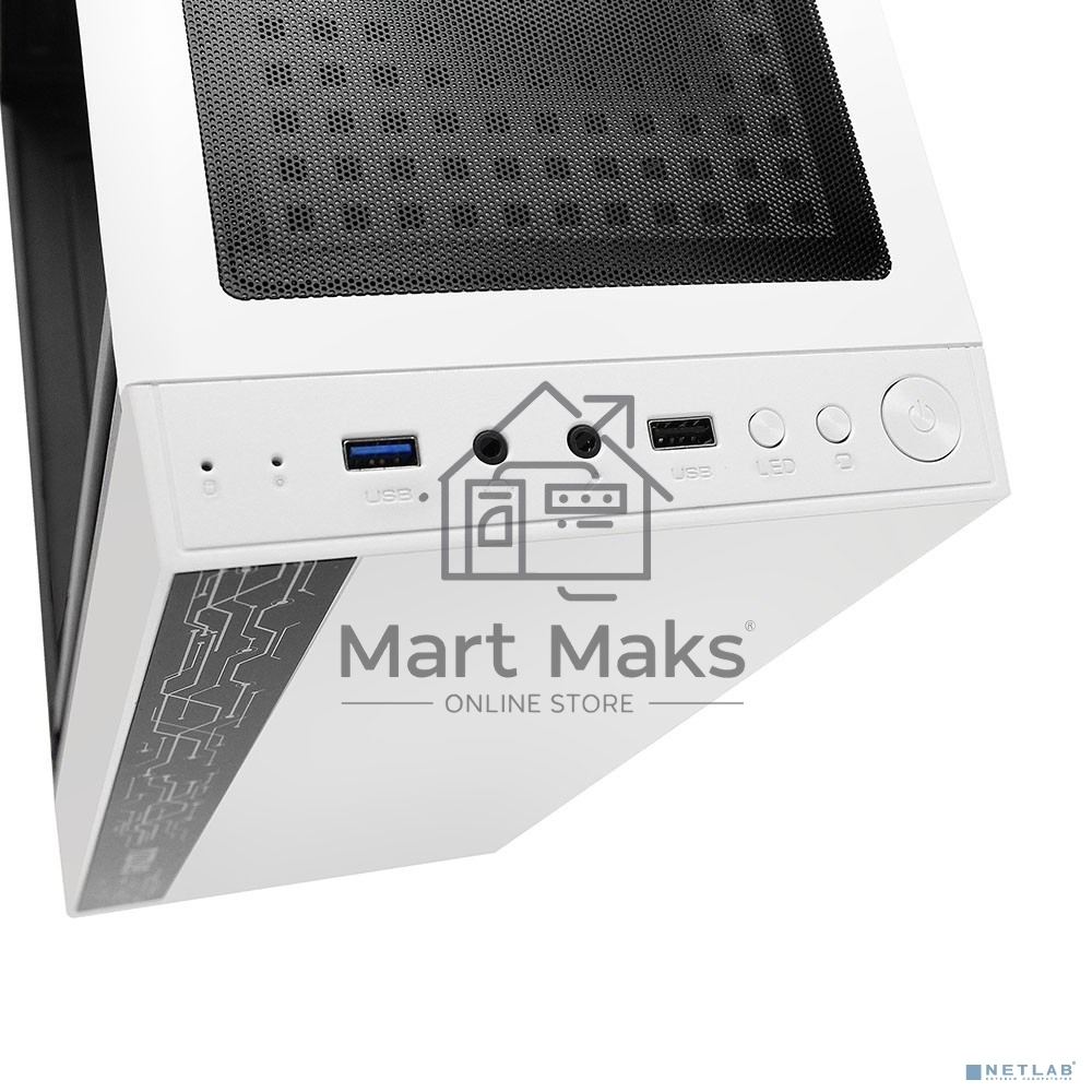 Компьютерный корпус Ginzzu A390 белый Window RGb подсветка 1хUSB 3.0, 2хUSB 2.0, AU