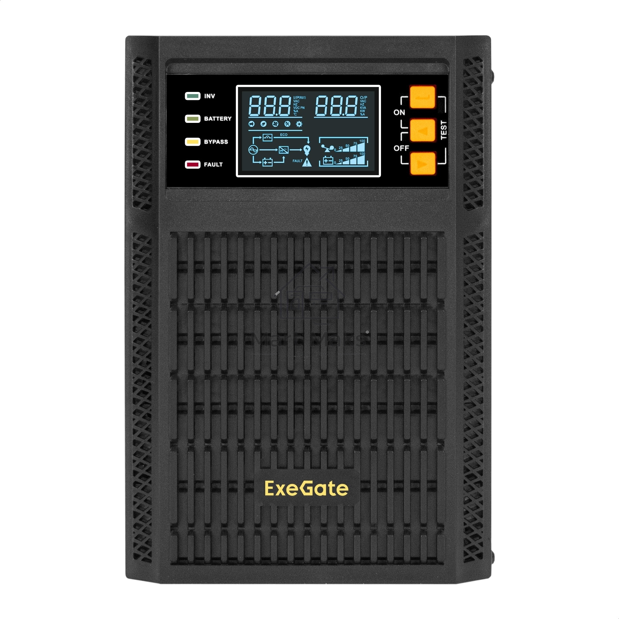 Источник бесперебойного питания On-line ExeGate PowerExpert TL-2000.LCD.AVR.3SH.USB.RS232.SNMP <2000VA/2000W, On-Line, PF=1, LCD, 3*Schuko, RS232, USB, SNMP-slot, встроенные батареи 12V 7.2Ah - 4шт, Tower, металлический корпус, Black>