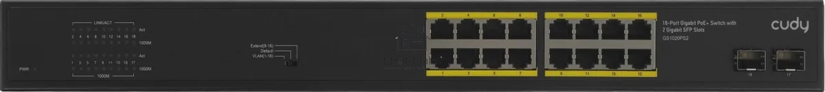 Коммутатор Cudy GS1020PS2 (L2) 16x1Гбит/с 2SFP 16PoE+ 200W неуправляемый