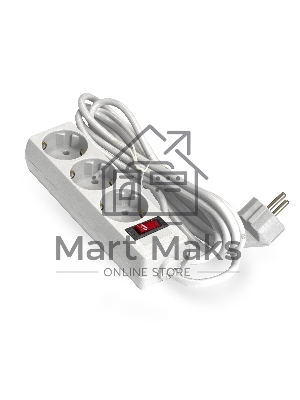 Удлинитель ExeGate EC-3-3W (EX279354RUS), белый, 3 м, евровилка с заземлением, 3 евророзетки с заземлением, 2200 Вт