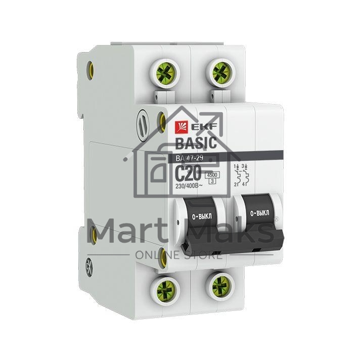 Автоматический выключатель EKF mcb4729-2-20C 2P 20А (C) 4,5кА ВА 47-29 EKF Basic