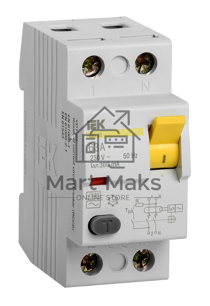 Выключатель дифференциальныйУЗО Iek MDV10-2-063-300 ВД1-63 2Р 63А 300мА ИЭК