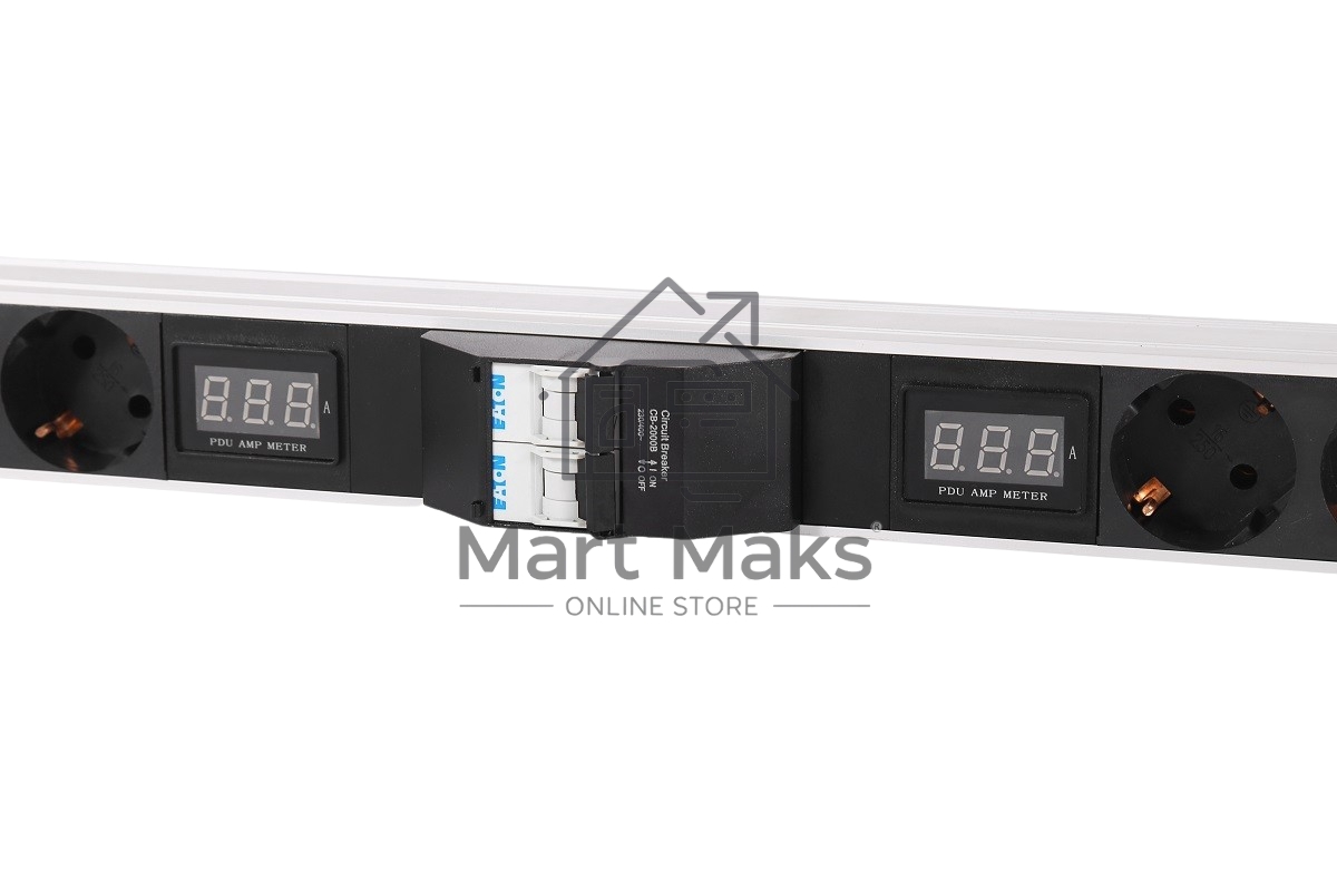 Блок силовых розеток Rem Rem-32, IEC 60320 С13, IEC 60320 С19 х 20, Shuko х 10, вход колодка, 1863х45х60 мм (ВхШхГ), 32А, автомат + амперметр, чёрный,