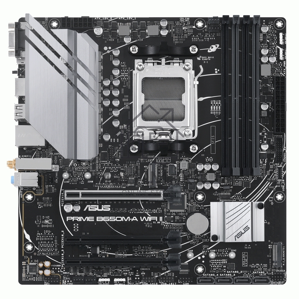 Материнская плата ASUS PRIME B650M-A WIFI II, AM5, AMD B650, 4xDDR5, 4xSATA, 2xM.2, 1xPCI-E 4.0 x16, 2xPCI-E 4.0 x1, 1xHDMI, 1xDP, 1xVGA, 1x 2.5Gb LAN, 2xUSB-A 3.2 Gen 2, 2xUSB-A 3.2 Gen 1, 4xUSB-A 2.0, 3x3.5 мм, 7.1, Micro-ATX
