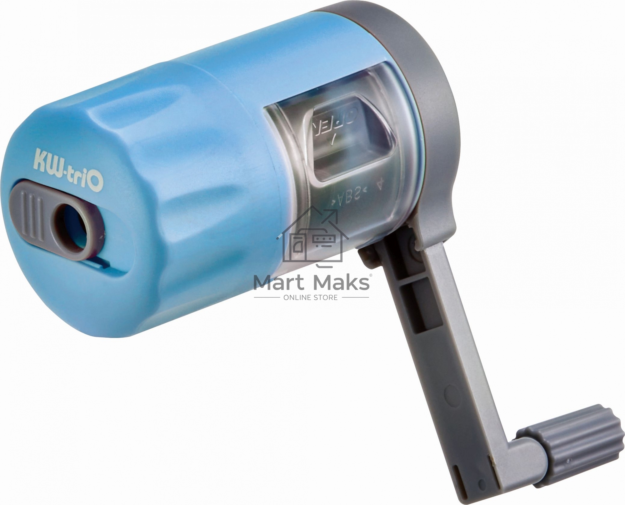 Точилка для карандашей механическая Kw-Trio 03420BLUE, 1 отверстие, металл/пластик, голубой, пластиковый бокс