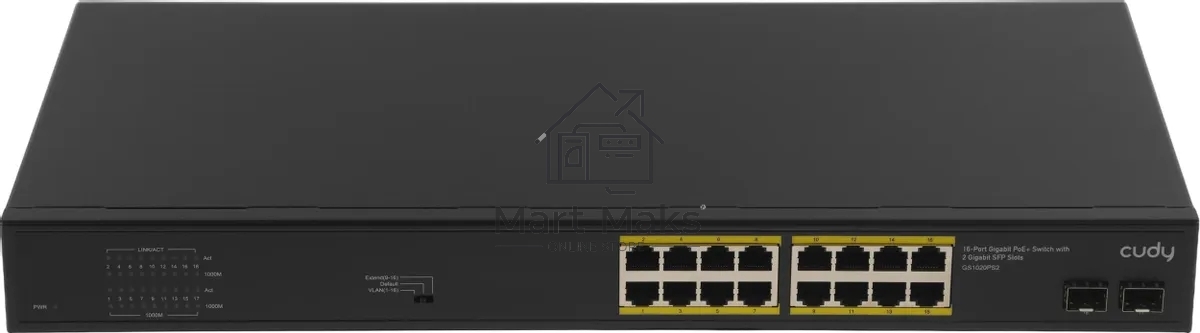 Коммутатор Cudy GS1020PS2 (L2) 16x1Гбит/с 2SFP 16PoE+ 200W неуправляемый