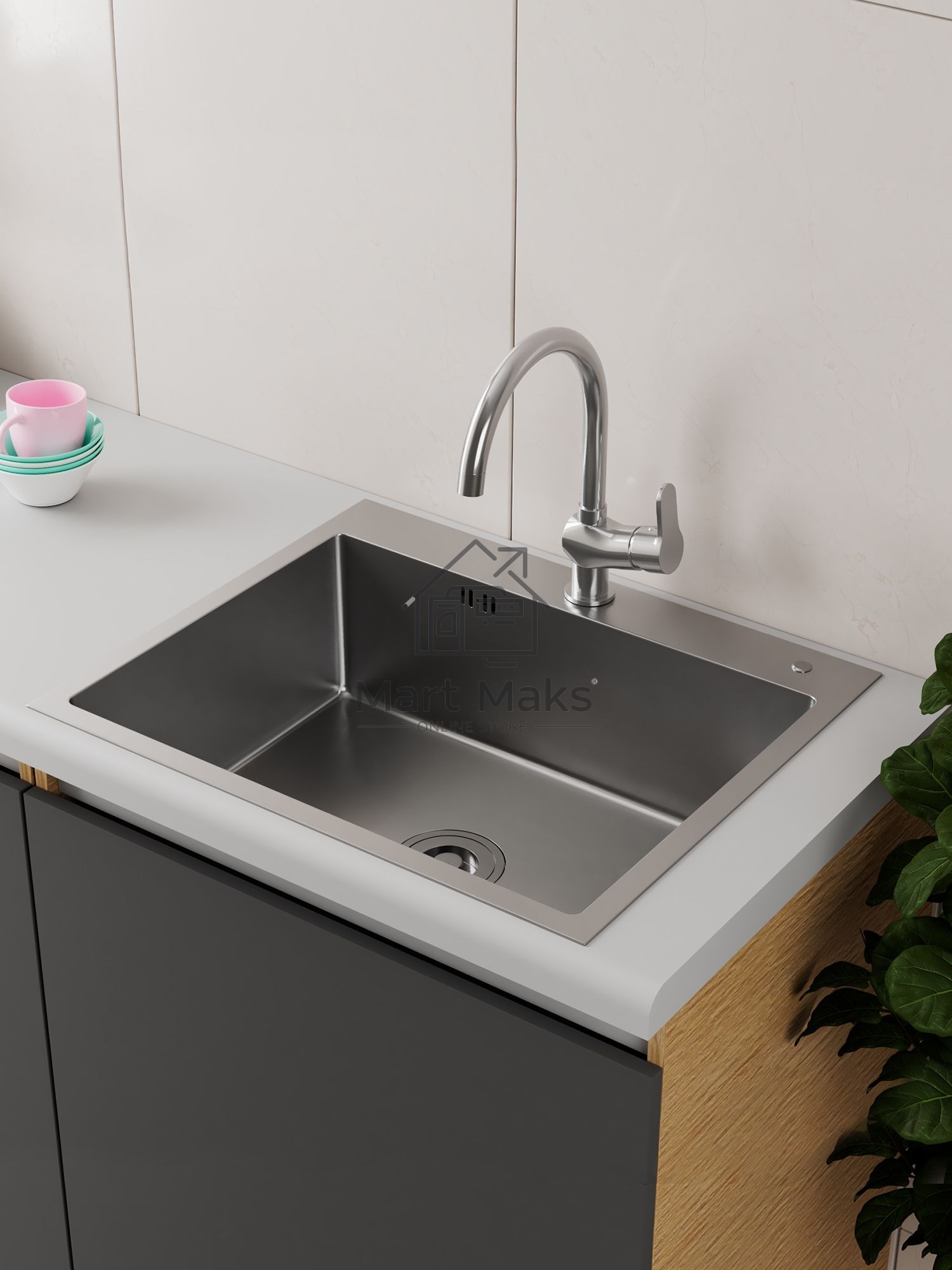 Мойка кухонная из нержавеющей стали BAU SOUL КТ5045S SATIN, сифон EASY CLEAN в комплекте.