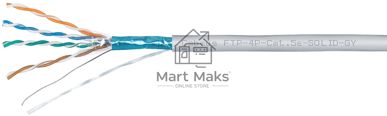 Кабель витая пара экранированная Cabeus FTP-4P-Cat.5e-SOLID-LSZH-GY FTP (F/UTP), cat. 5e, 4 пары (24 AWG), одножильный, серый, экран - фольга, LSZH, нг(А)-HF, (305 м)