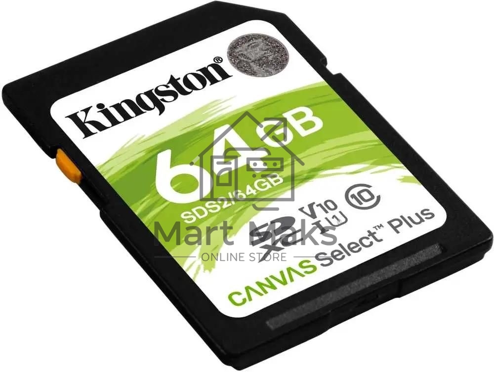 Флеш карта SDHC 64Gb Class10 Kingston <SDS2/64GB>, Canvas Select 100R CL10 UHS-I