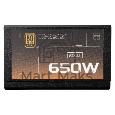 Блок питания Thermalright, 650W 80+ Gold (ATX, 3.1, Full modular, 1x24(20+4)pin, 2xCPU 8(4+4)pin, 2xPCIe*2 8(6+2)pin, 3xSATA3, 2xMOLEX4pin, Active, 120x120мм, 150x140x86mm, APFC, OVP, UVP, SCP, OCP, OTP, OPP, black)