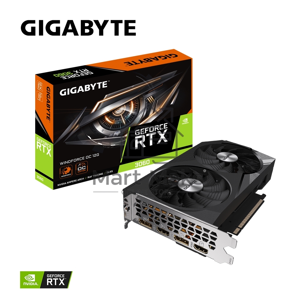 Видеокарта Gigabyte GV-N3060WF2OC-12GD (V2.0) PCIE16 12288Mb 192 GDDR6 1792/15000 HDMIx2 DPx2 HDCP Ret