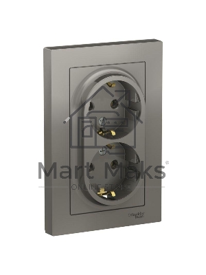 Розетка 2-м СП AtlasDesign 16А IP20 с заземл. в сборе сталь SchE ATN000924