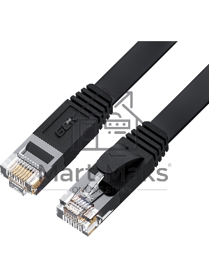 Патч-корд GCR PROF плоский прямой 3.0m, UTP медь cat.6, черный, 30 AWG, ethernet high speed 10 Гбит/с, RJ45, T568B, GCR-52870