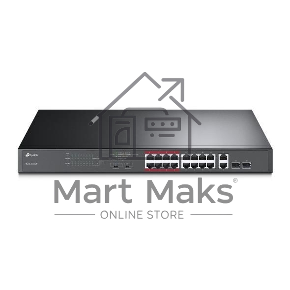 Коммутатор TP-LINK TL-SL1218MP Неуправляемый коммутатор PoE на 16 портов 10/100 Мбит/с и 2 гигабитных порта