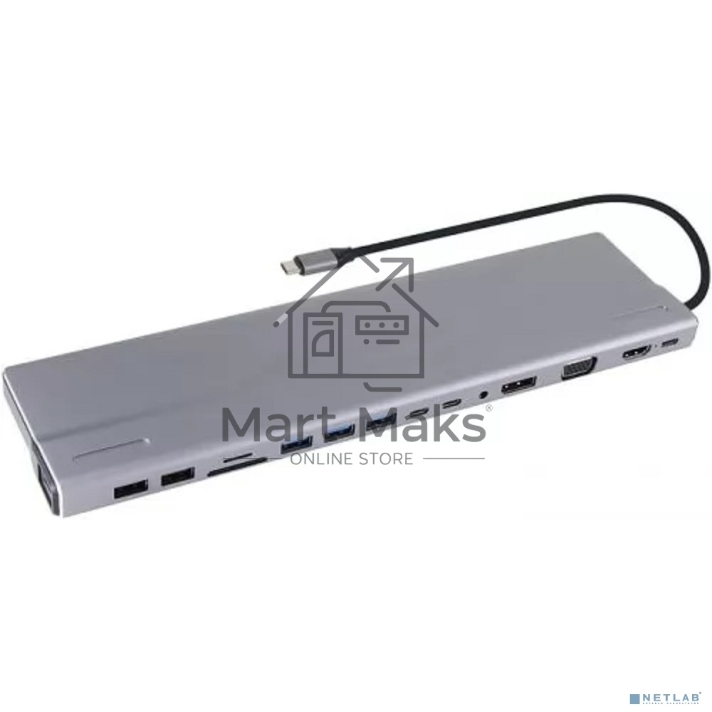 Адаптер VCOM TypeC -->3*USB3.0+2*USB2.0+VGA+RJ45+SD+TF+AUD+HDMI+DP+2*USB3.1 Data+PD