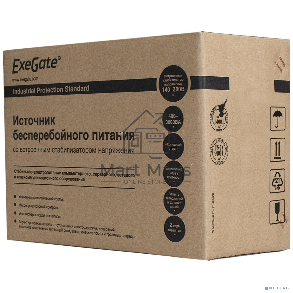 Источник бесперебойного питания ExeGate EP287659RUS SpecialPro Smart LLB-3000.LCD.AVR.C13.RJ.USB <3000VA/1800W, LCD, AVR, 6*IEC-C13, RJ45/11, USB, Black>