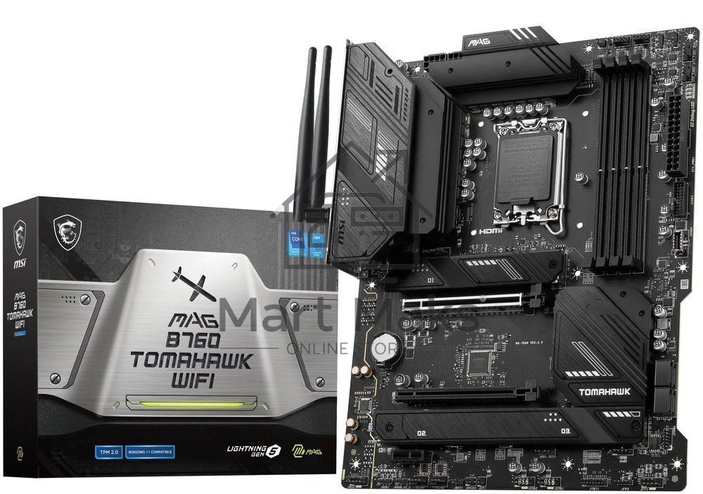 Материнская плата MSI MAG B760 TOMAHAWK WIFI, LGA 1700, Intel B760, 4xDDR5, 4xSATA, 3xM.2, 1xPCI-E 3.0 x4, 1xPCI-E 5.0 x16, 1xHDMI, 1xDP, 1xUSB Type-C, 1x2.5Gb LAN, 4xUSB-A 2.0, 4xUSB-A 3.2 Gen 2, 5x3.5 мм, 7.1, Standard-ATX
