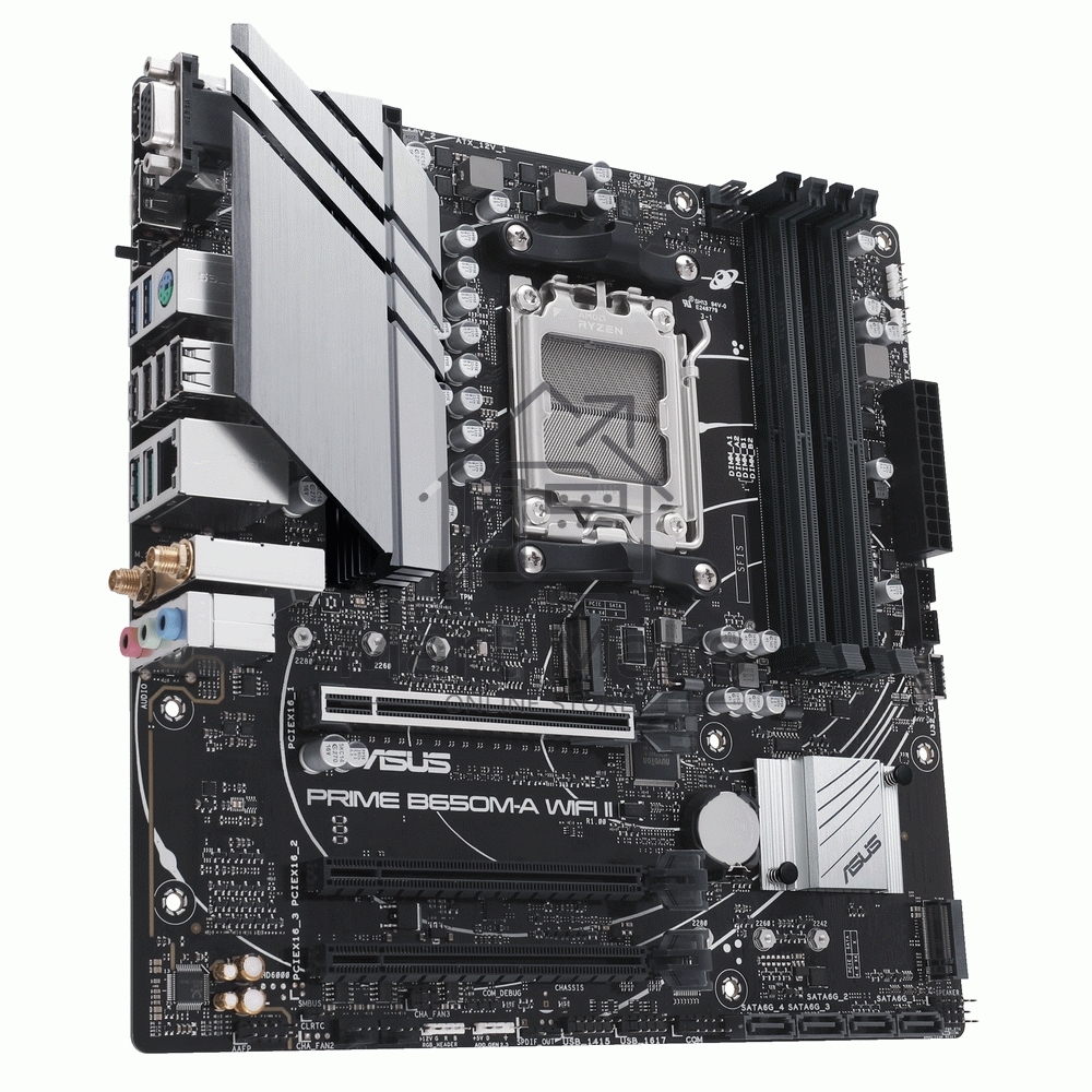 Материнская плата ASUS PRIME B650M-A WIFI II, AM5, AMD B650, 4xDDR5, 4xSATA, 2xM.2, 1xPCI-E 4.0 x16, 2xPCI-E 4.0 x1, 1xHDMI, 1xDP, 1xVGA, 1x 2.5Gb LAN, 2xUSB-A 3.2 Gen 2, 2xUSB-A 3.2 Gen 1, 4xUSB-A 2.0, 3x3.5 мм, 7.1, Micro-ATX