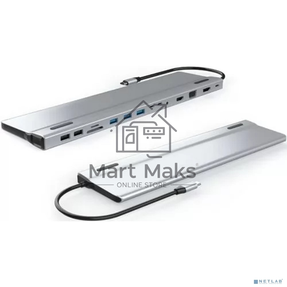 Адаптер VCOM TypeC -->3*USB3.0+2*USB2.0+VGA+RJ45+SD+TF+AUD+HDMI+DP+2*USB3.1 Data+PD