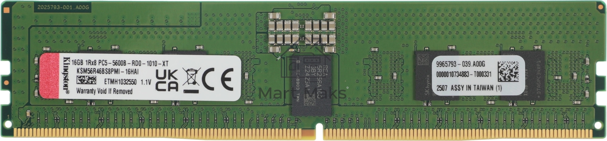Оперативная память Kingston Server Premier, DDR5, 16GB (1x16GB), 5600MHz, CL46, DIMM, ECC