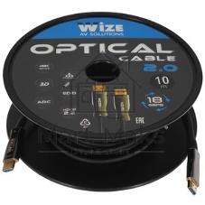 Кабель HDMI Wize AOC-HM-HM-10M оптический, 10 м, 4K/60HZ 4:4:4, v.2.0, ARC, 19M/19M, HDCP 2.2, Ethernet, черный, коробка