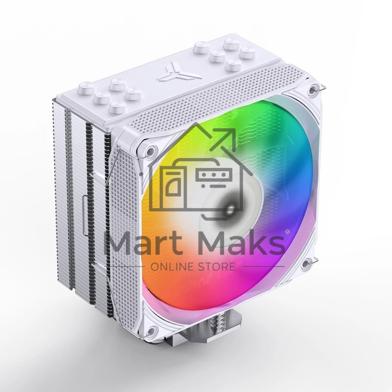 Кулер для процессора JONSBO PISA A5 ARGb (265W, 4-pin PWM, 153mm, Al/Cu, 5x6mm, ARGb, 1x120mm, 81.27CFM, 36.8dBA, 1850RPM, S: 1851/1700/1200/115X, AM4/AM5 White)