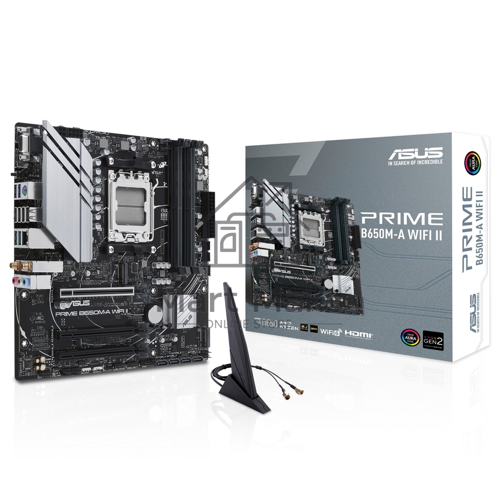 Материнская плата ASUS PRIME B650M-A WIFI II, AM5, AMD B650, 4xDDR5, 4xSATA, 2xM.2, 1xPCI-E 4.0 x16, 2xPCI-E 4.0 x1, 1xHDMI, 1xDP, 1xVGA, 1x 2.5Gb LAN, 2xUSB-A 3.2 Gen 2, 2xUSB-A 3.2 Gen 1, 4xUSB-A 2.0, 3x3.5 мм, 7.1, Micro-ATX