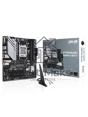 Материнская плата ASUS PRIME B650M-A WIFI II, AM5, AMD B650, 4xDDR5, 4xSATA, 2xM.2, 1xPCI-E 4.0 x16, 2xPCI-E 4.0 x1, 1xHDMI, 1xDP, 1xVGA, 1x 2.5Gb LAN, 2xUSB-A 3.2 Gen 2, 2xUSB-A 3.2 Gen 1, 4xUSB-A 2.0, 3x3.5 мм, 7.1, Micro-ATX