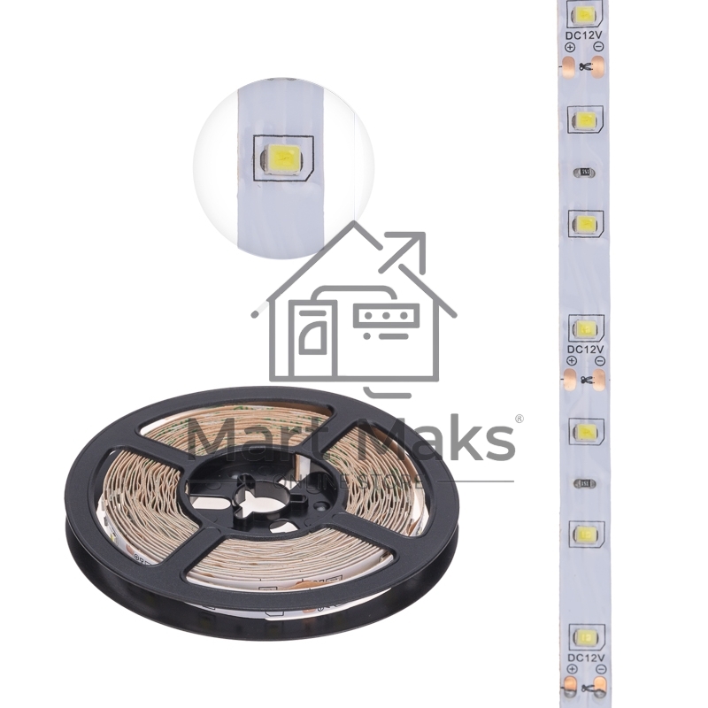 Лента LED 5 м 12 В 2835 6500 К IP23 60 LED/м для БП с клеммами LAMPER