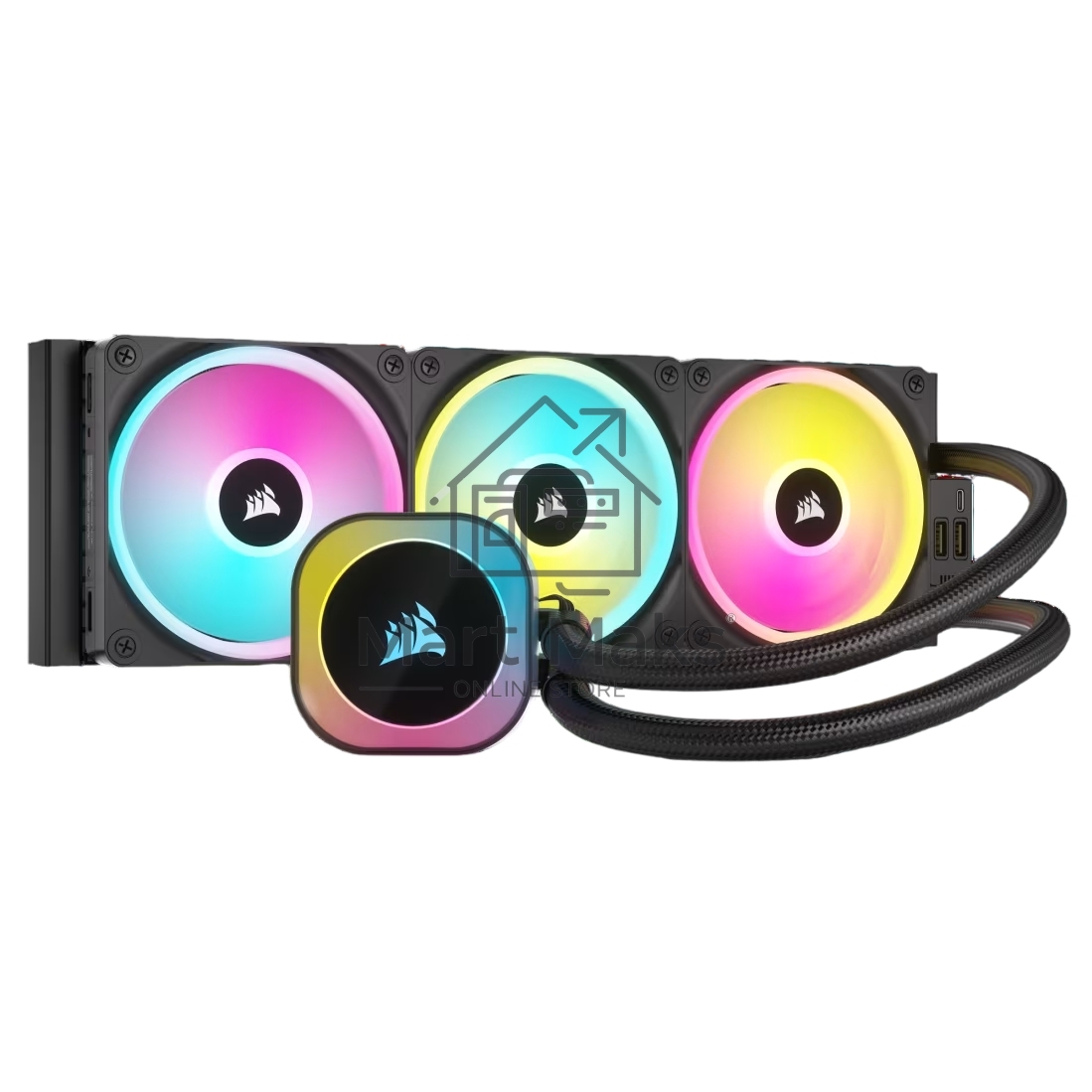 Система жидкостного охлаждения Corsair iCUE LINK H150i RGb (360мм, черный, RGb/ Fans: 3x120мм, 63.1CFM, 37dBA, 2400RPM/Rad thickness 27мм/ S: 1851, 1700, 1200, 115X, AM5, AM4)