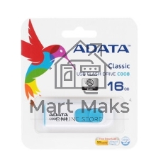 Флешка USB ADATA C008 (AC008-16G-RWE), 16Gb, USB 2.0, R/W 15/5, белый/синий