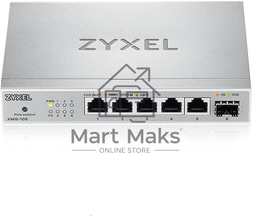 Мультигигабитный коммутатор Zyxel XMG-105, 5xRJ-45: 1/2.5G, 1xSFP+, настольный, бесшумный