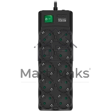 Сетевой фильтр SVEN SF-10E-16 1,8 м (10 розеток) черный