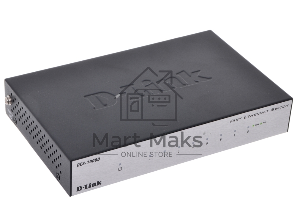Неуправляемый коммутатор с 8 портами 10/100Base-TX D-Link DES-1008D/(K2A/K3A)RU/J1A/J2A/L2A/L2B