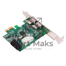 Контроллер ORIENT VA-3U2219PE, PCI-E USB 3.0 2ext/2int (19pin) port, VL805 chipset, разъем доп.питания, oem