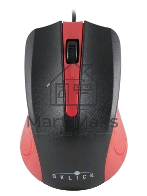 Мышь проводная Oklick 225M черный/красный, 1200 dpi, USB, кнопки - 3