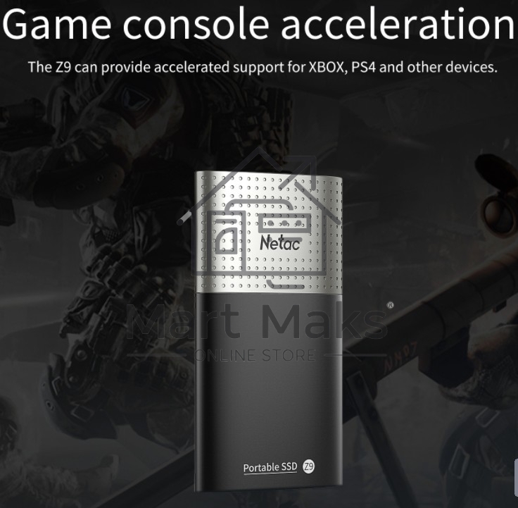 Внешний накопитель SSD Netac 500Gb Z9 <NT01Z9-500G-32BK> (USB3.2, up to 550/480MBs, 90х47.5х11.5mm, Aluminium+Plastic)