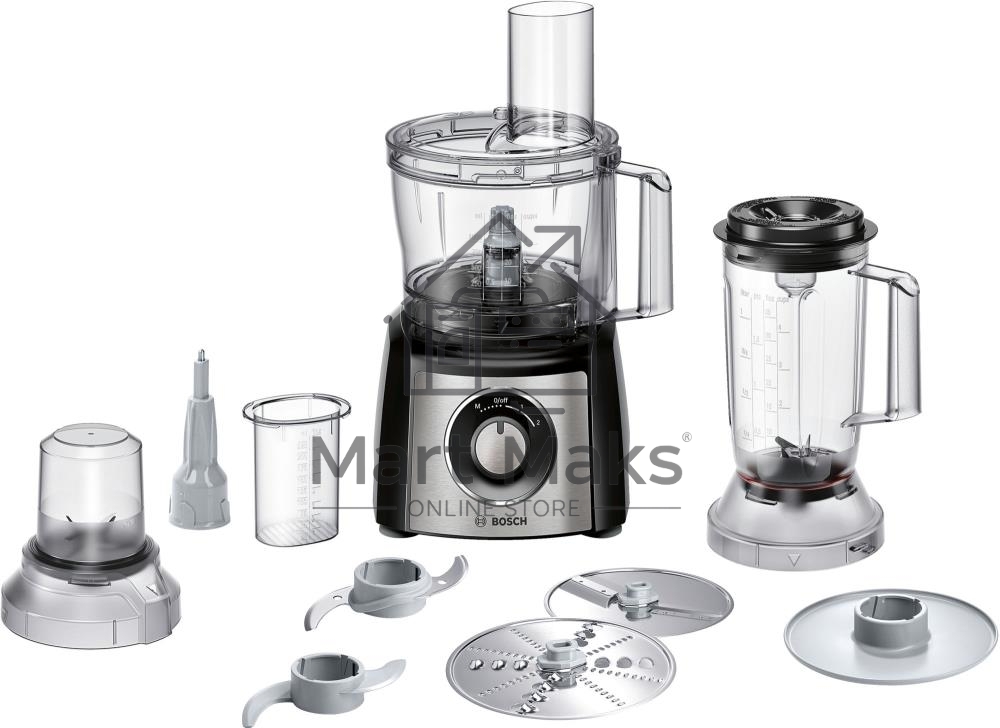 Кухонный комбайн Bosch MCM3501M 800 Вт, Скорости: 2, Блендер 1 л, Чаша 2.3 л, Цвет черны/серебристый