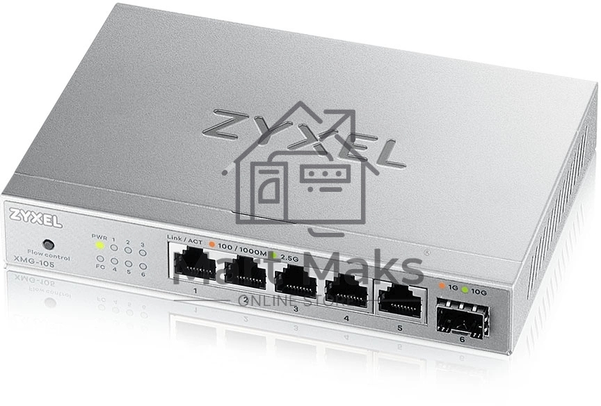 Мультигигабитный коммутатор Zyxel XMG-105, 5xRJ-45: 1/2.5G, 1xSFP+, настольный, бесшумный