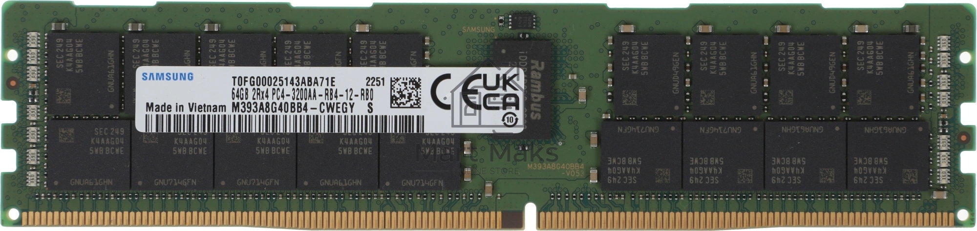 Оперативная память Samsung, DDR4, 64GB (1x64GB), 3200MHz, CL22, ECC, RDIMM