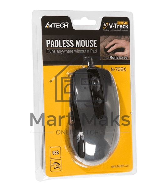 Мышь проводная A4Tech N-708X серый глянец/черный, 1600 dpi, USB, кнопки - 6