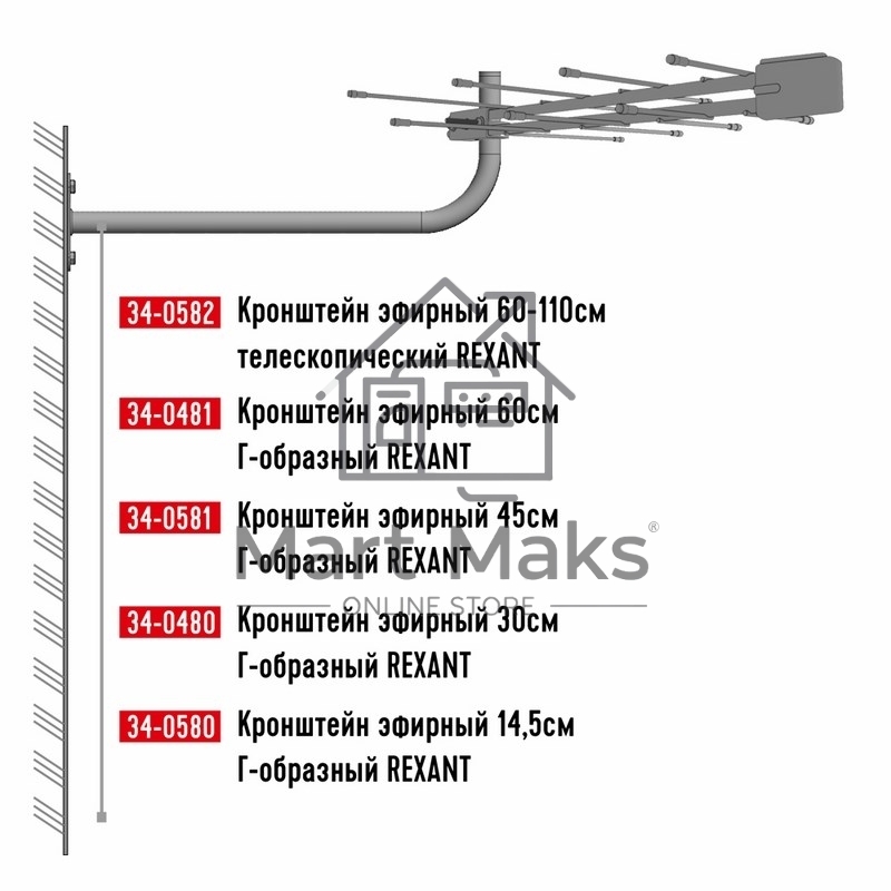 Кронштейн эфирный 45 см Г-образный Rexant