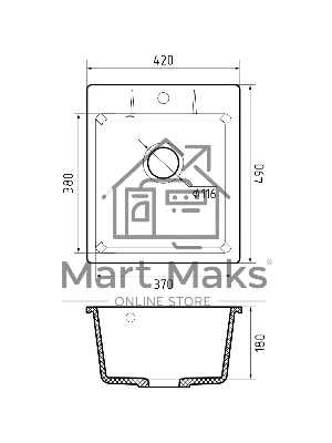 Мойка GRANFEST URBAN 242 1-чаша 420*490мм, монтаж: врезной, материал: кварц, песочный