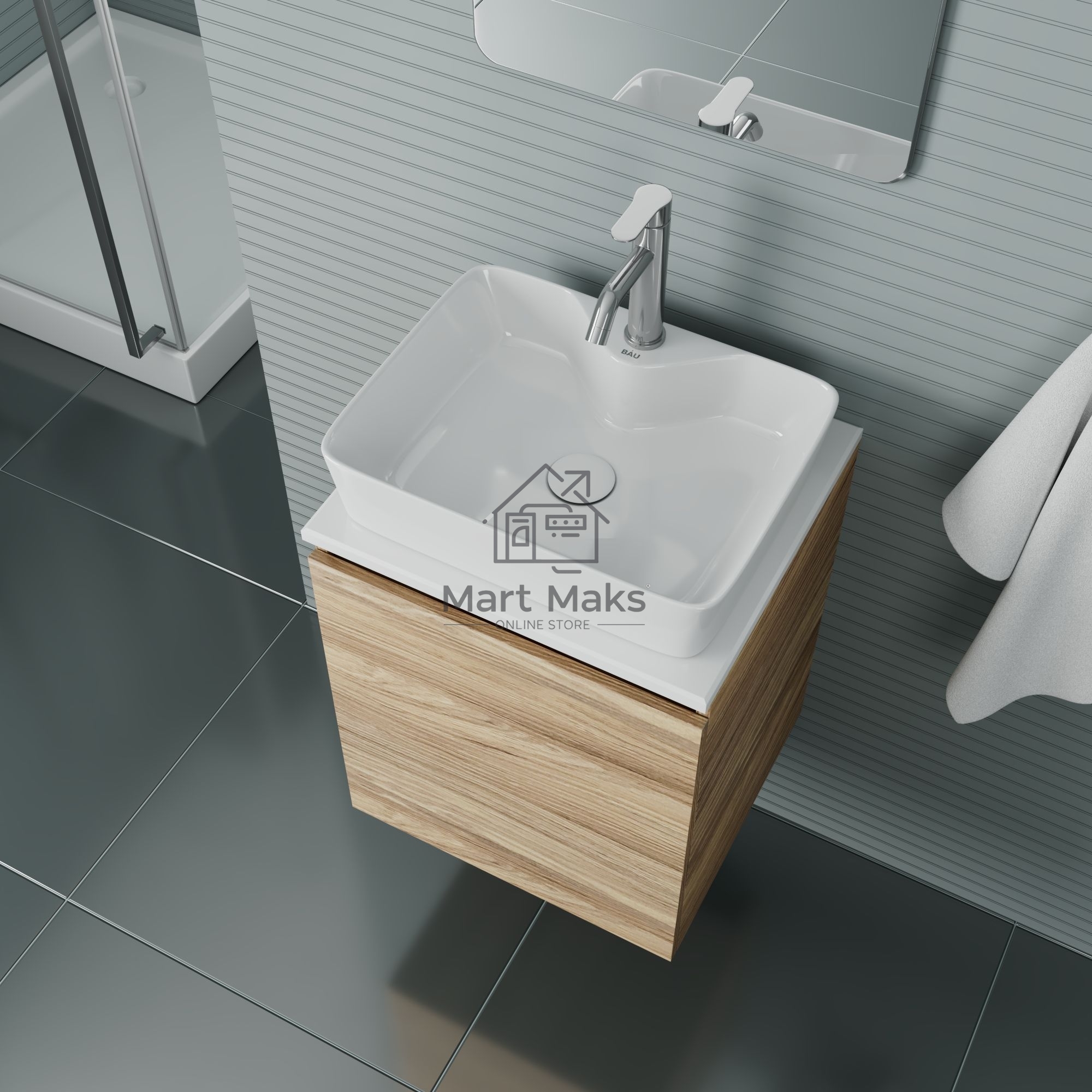 Тумба Bau Dream Blackwood 50 с дверцей, раковина BAU Cerama 48х37 белая, смеситель Hotel Dream, нерж. сталь, выпуск клик клак, белый