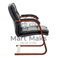 Кресло офисное Бюрократ T-9927WALNUT-AV черный, кожа, полозья дерево