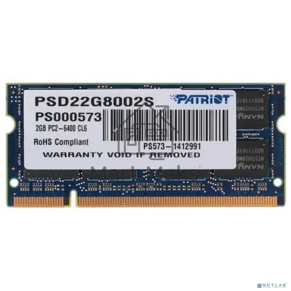 Оперативная память Patriot, DDR2, 2GB (1x2 GB), 800 MHz, CL6, SO-DIMM