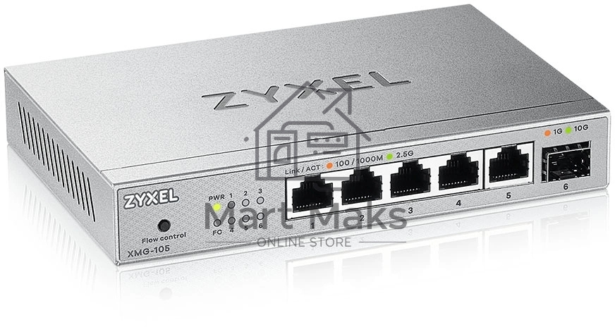 Мультигигабитный коммутатор Zyxel XMG-105, 5xRJ-45: 1/2.5G, 1xSFP+, настольный, бесшумный