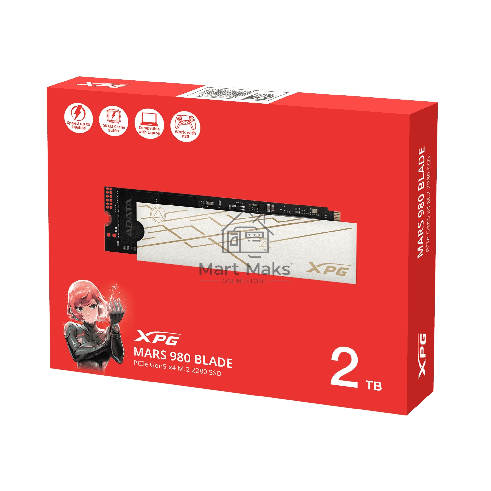 Твердотельный диск 2TB A-DATA XPG MARS 980 BLADE, M.2 2280, PCI-E 5x4, R/W -14000/13000 MB/s 3D-NAND