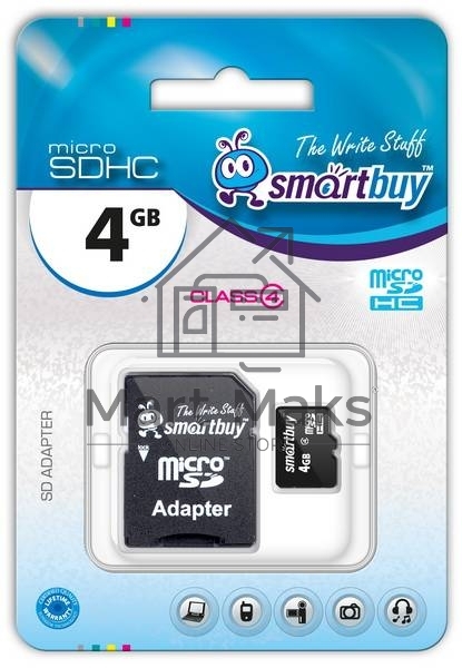 Флеш карта microSD 4Gb Smartbuy microSDHC Class 10 (SD адаптер)
